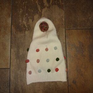 Designer Rachel Zoe Hooded Dog Sweater Cream with Multi Pom-Poms SMALL